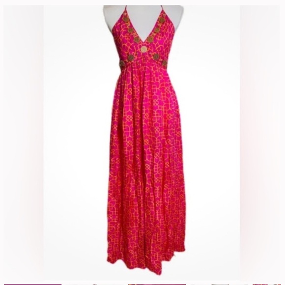 Milly Dresses & Skirts - Milly Vibrant Pink Halter Maxi Dress EUC